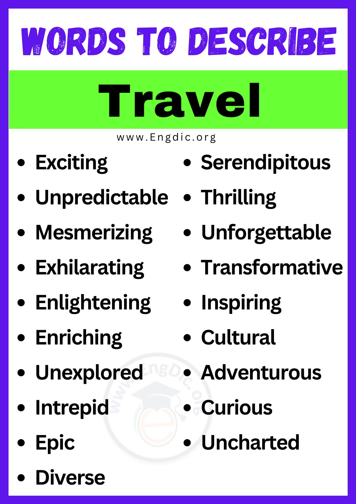travel adjectives list
