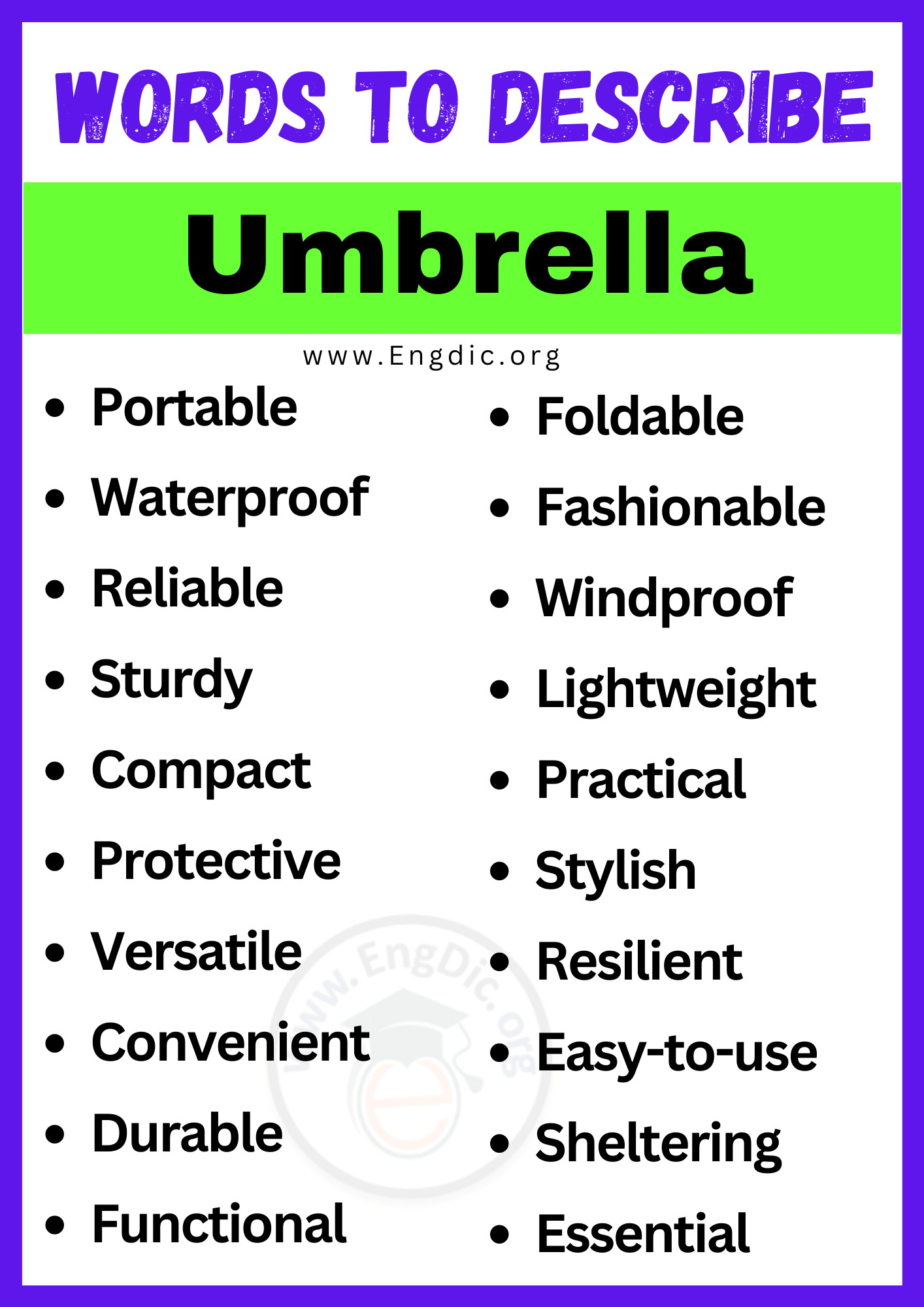Words to Describe Umbrella