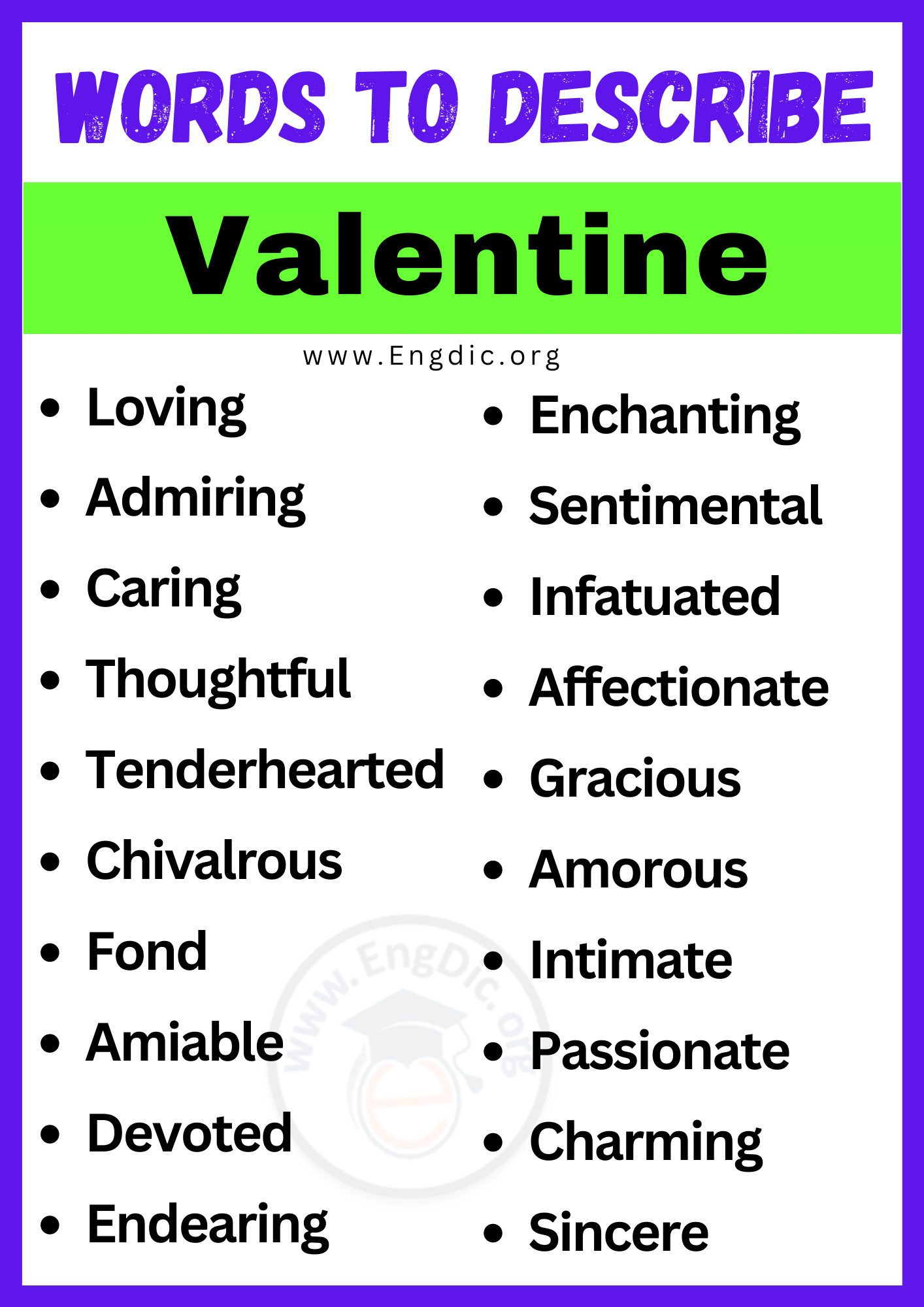 Words to Describe Valentine