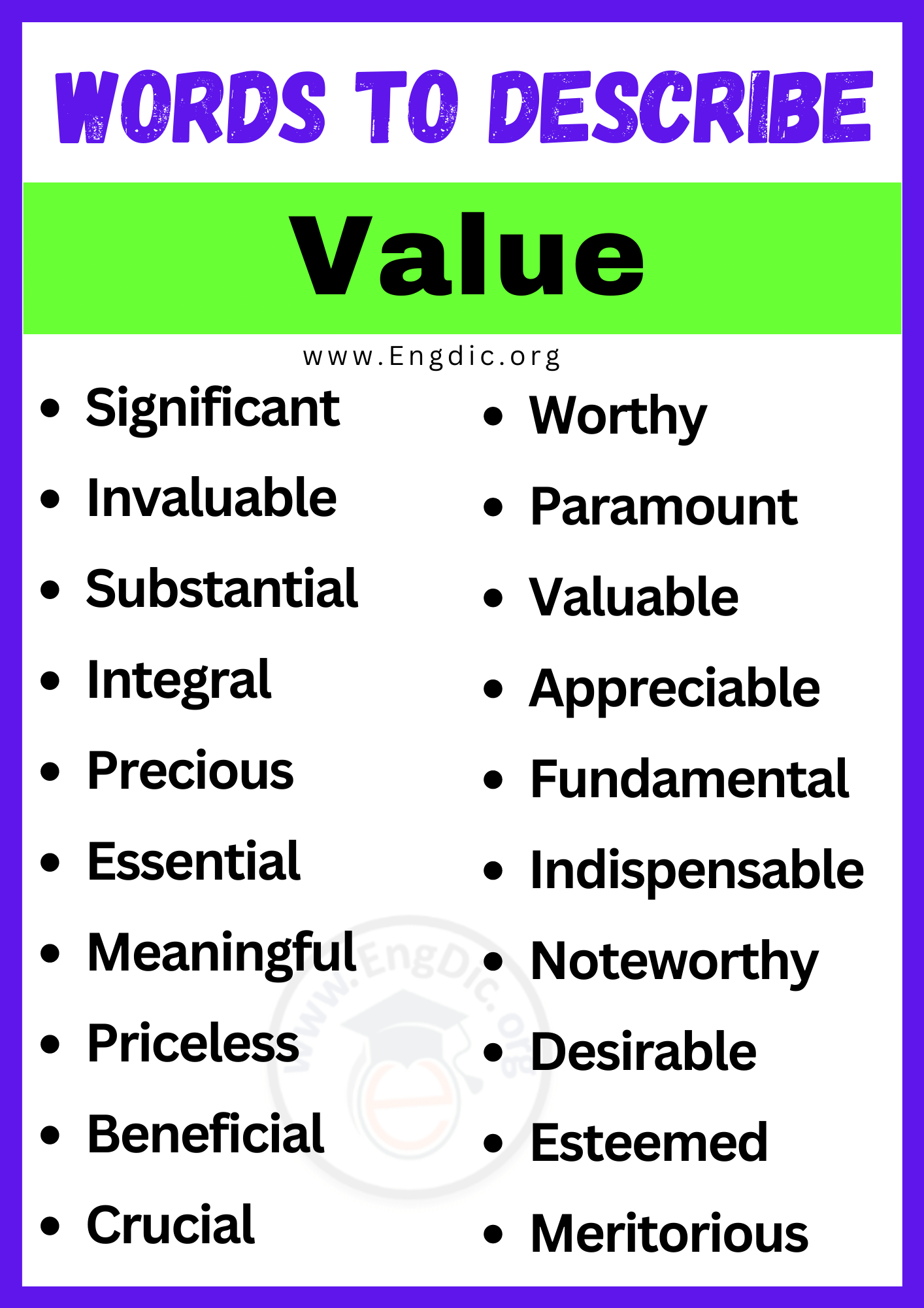 Words to Describe Value