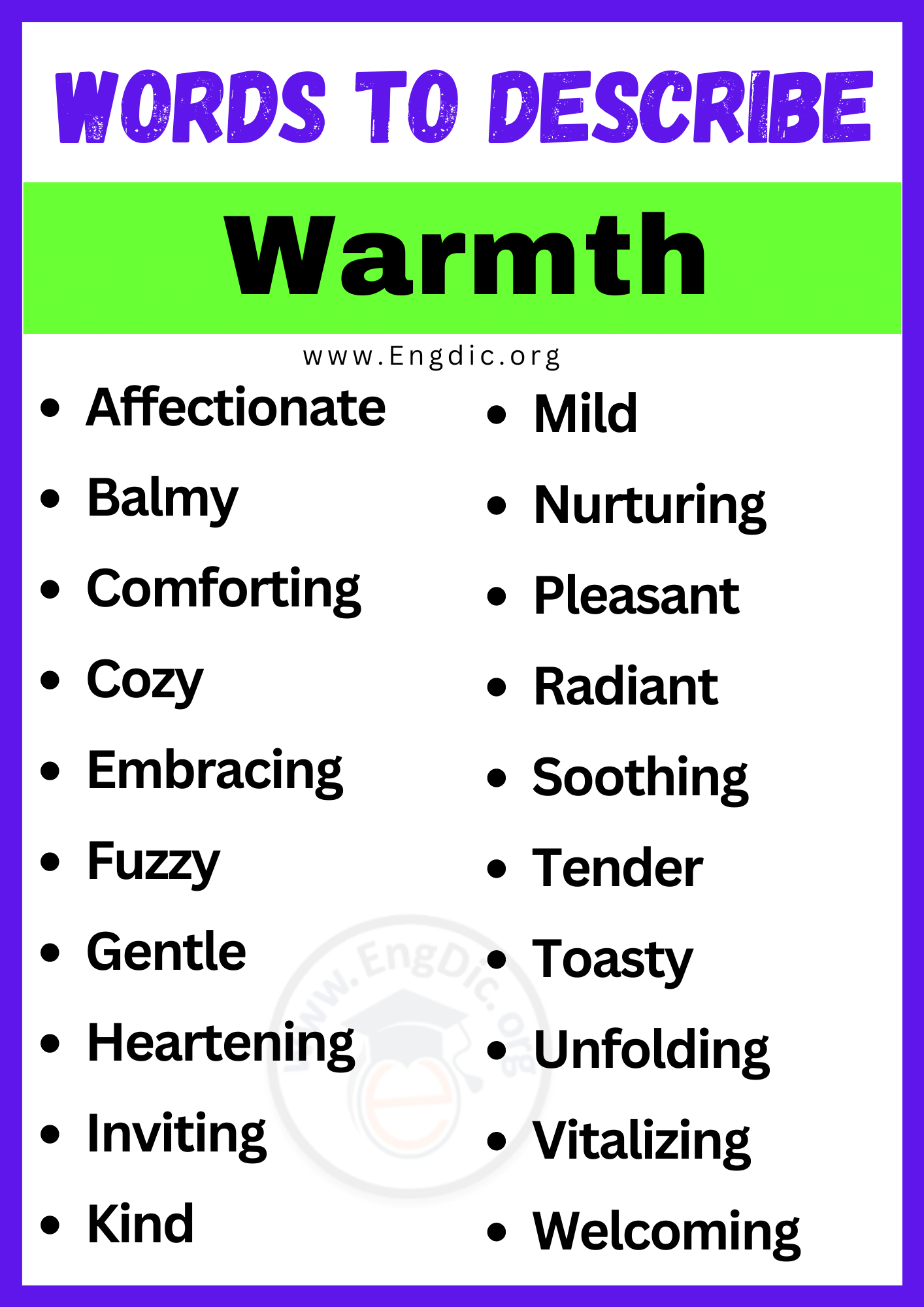 Words to Describe Warmth