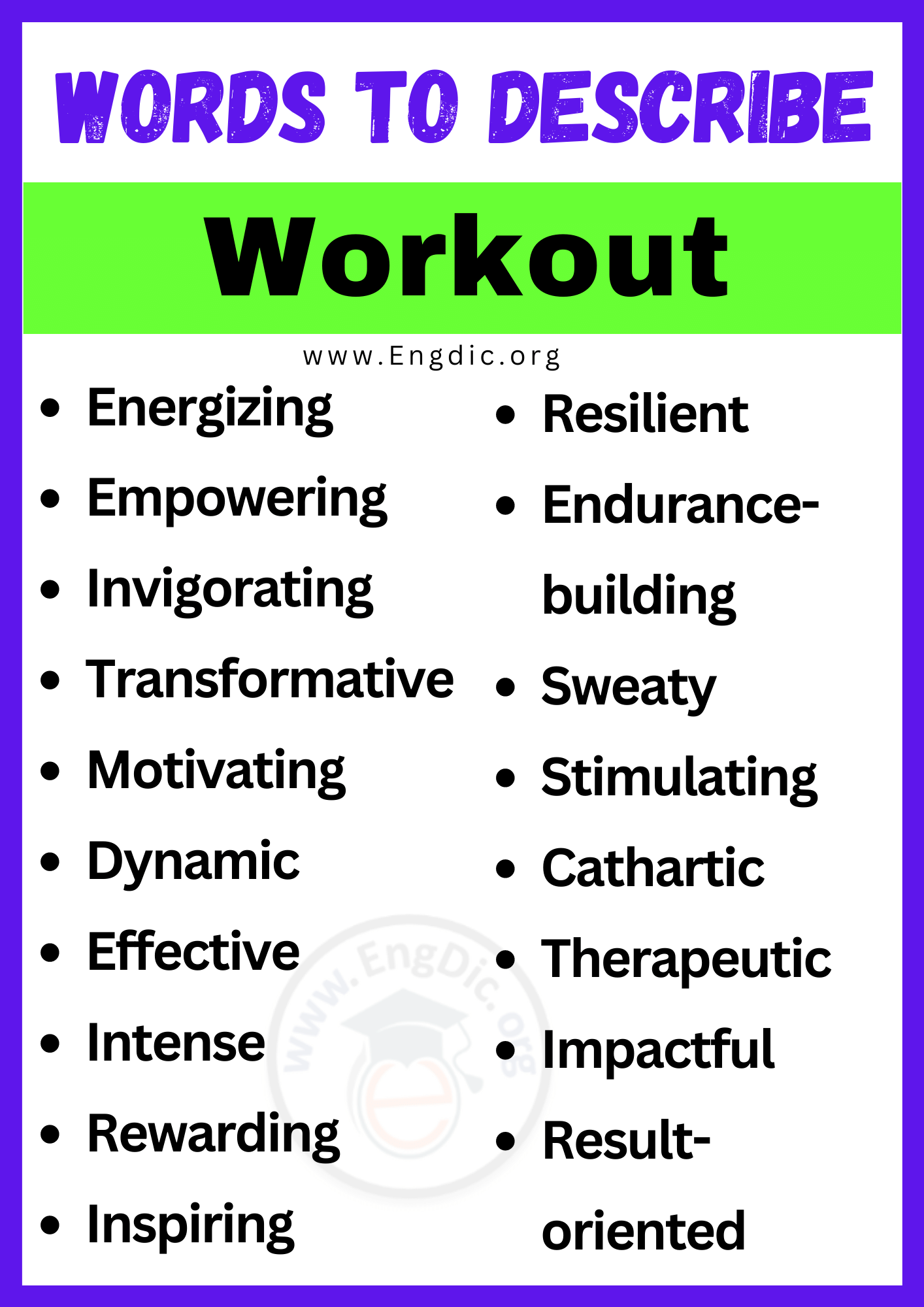 Words to Describe Workout