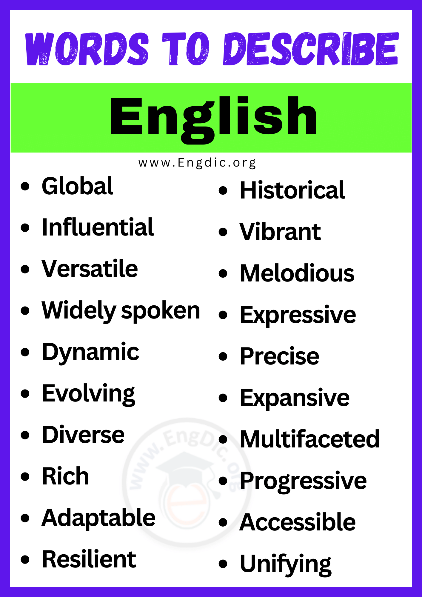 Words to Describe a English