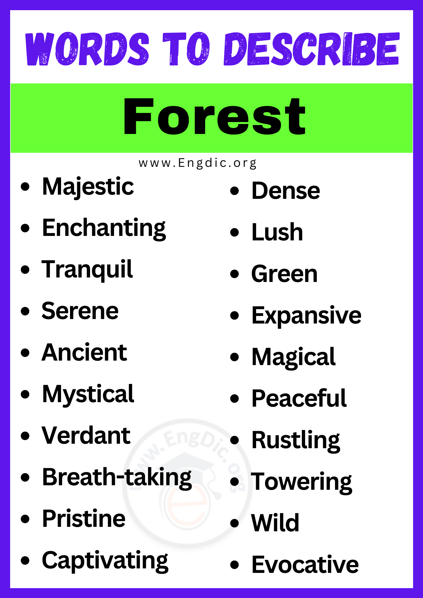 20+ Best Words to Describe a Forest, Adjectives for Forest - EngDic