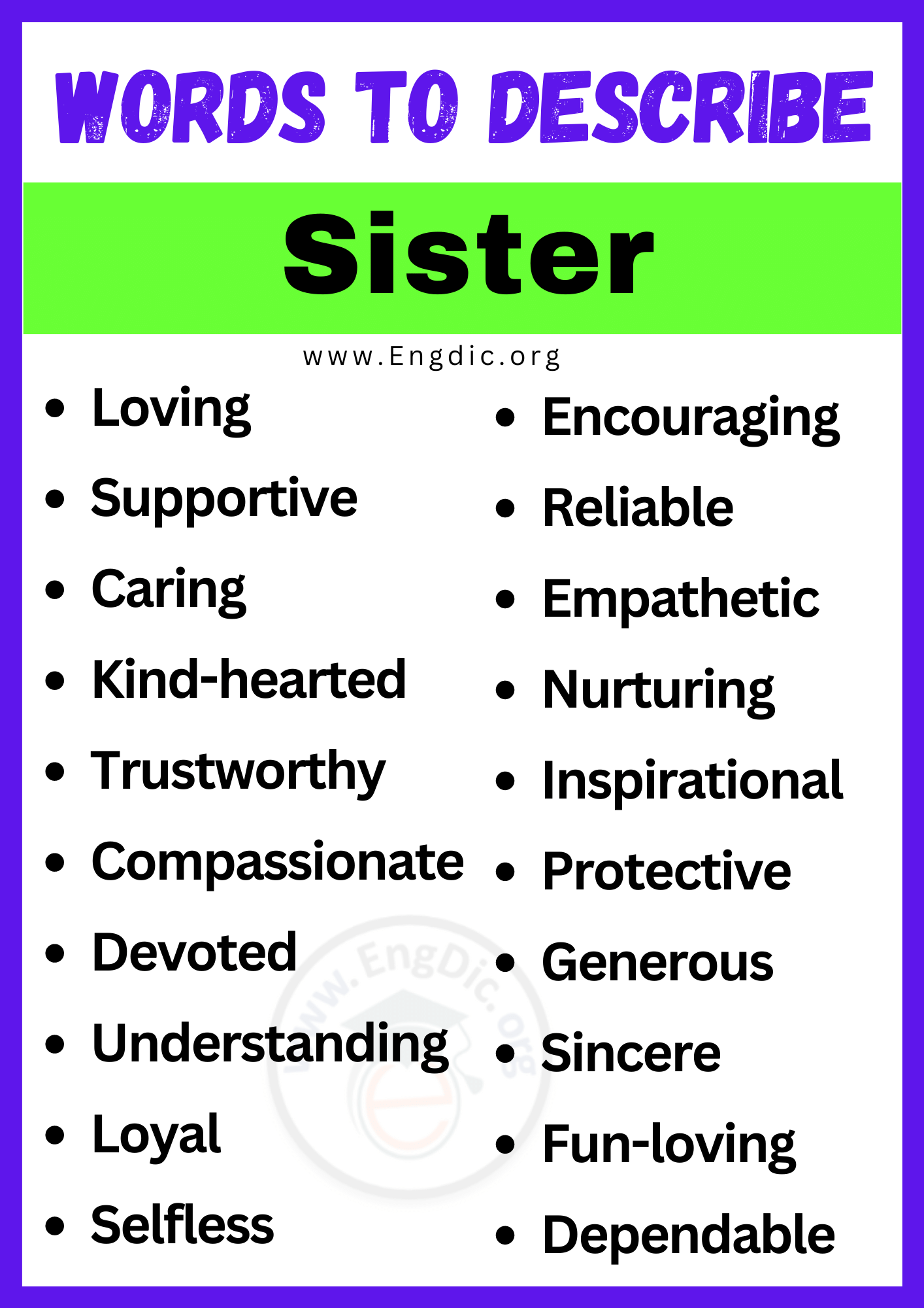 Words to Describe a Sister