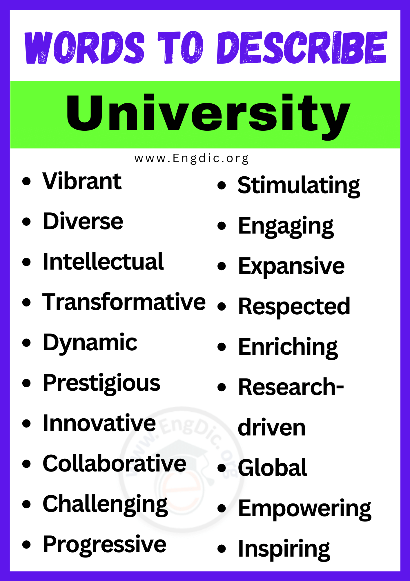 Words to Describe a University