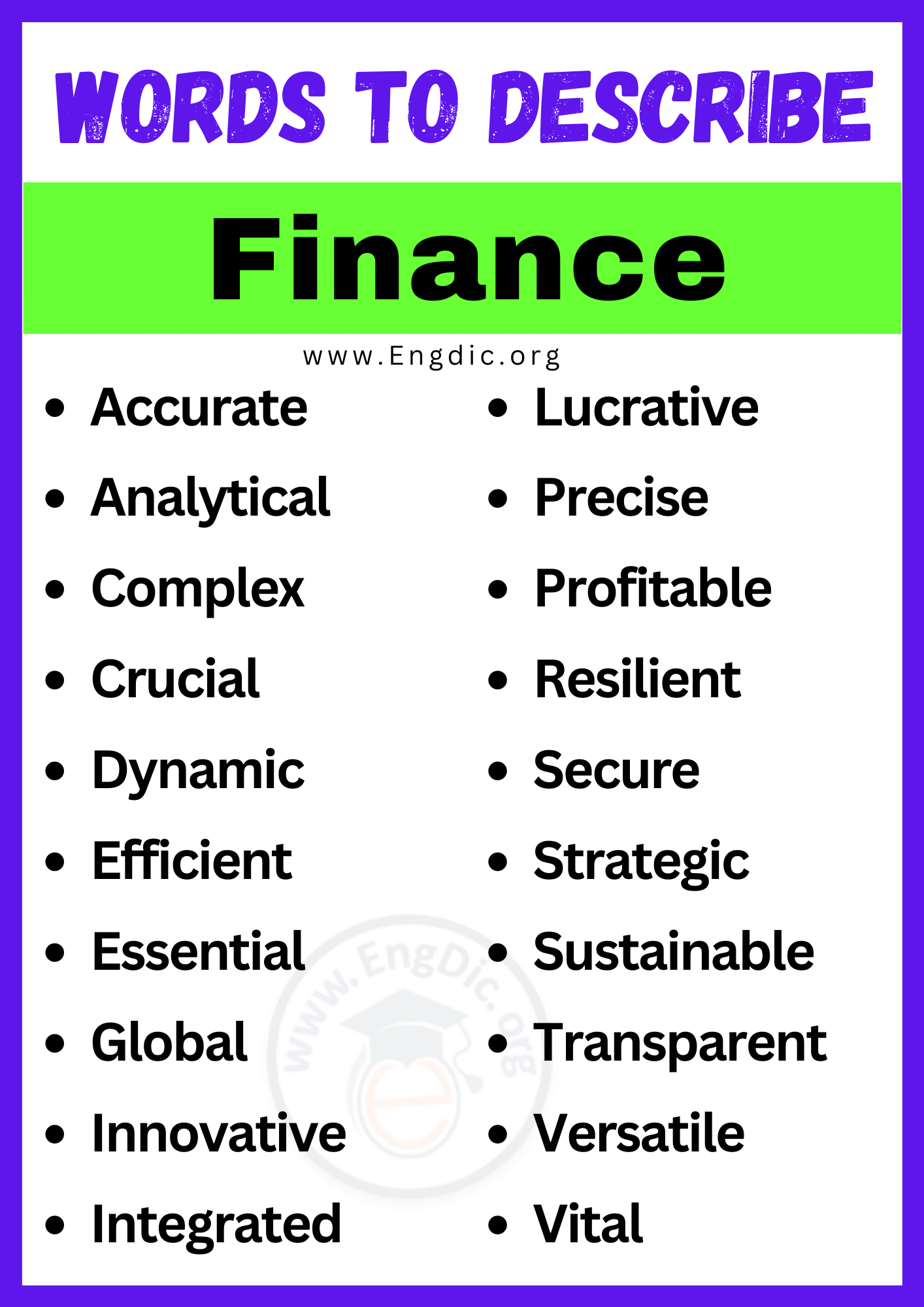 ords to Describe Finance ords to Describe Finance