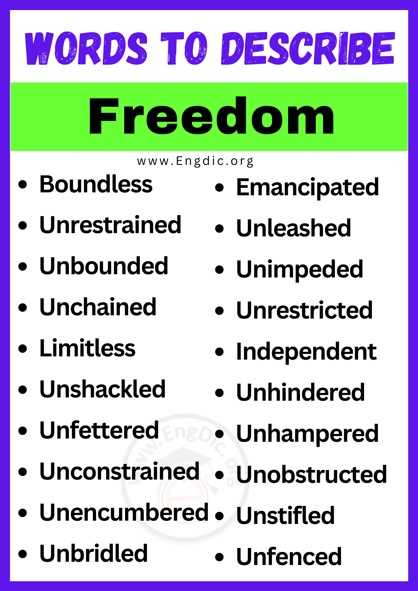 20+ Best Words to Describe Freedom, Adjectives for Freedom - EngDic