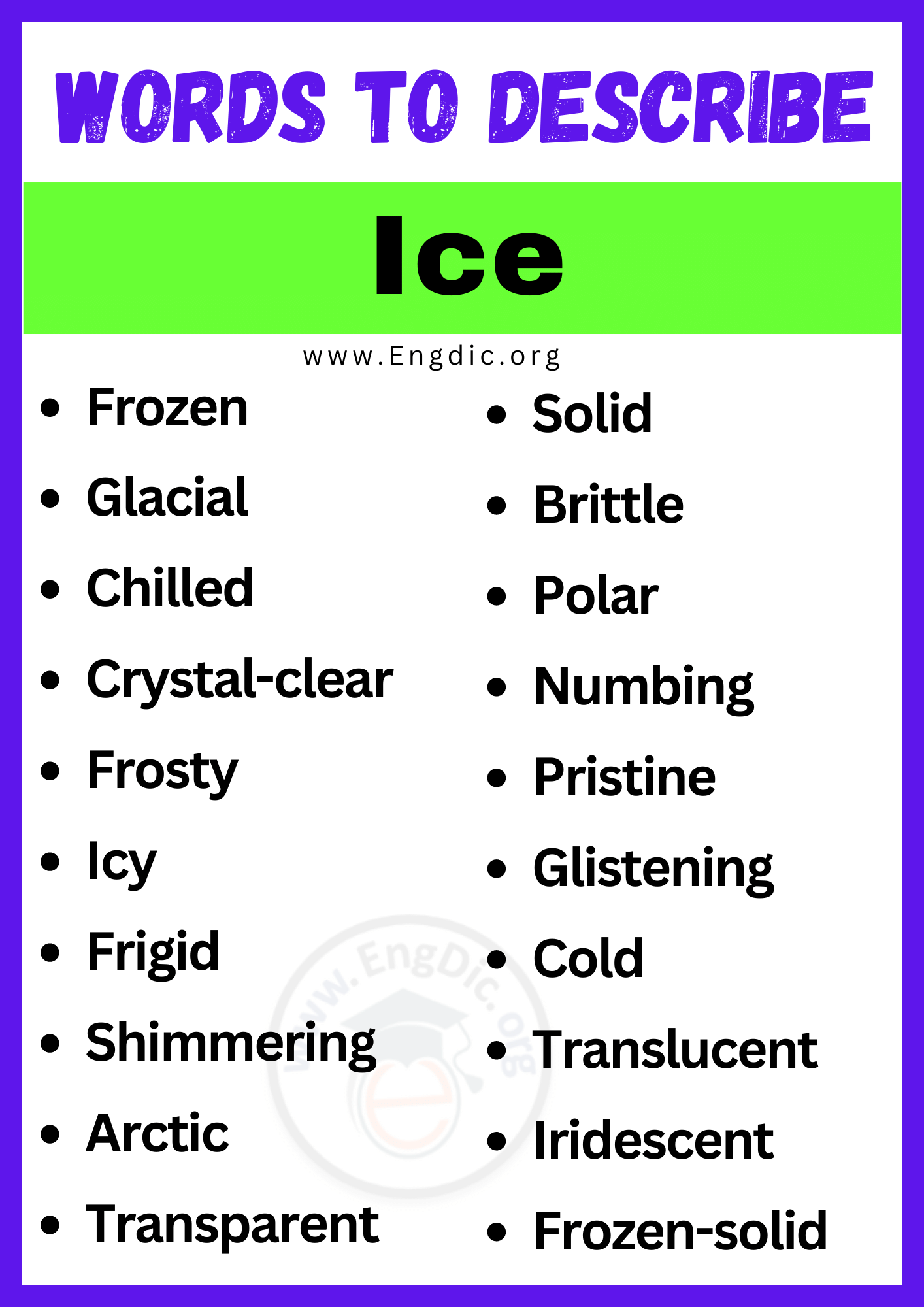 ords to Describe Ice