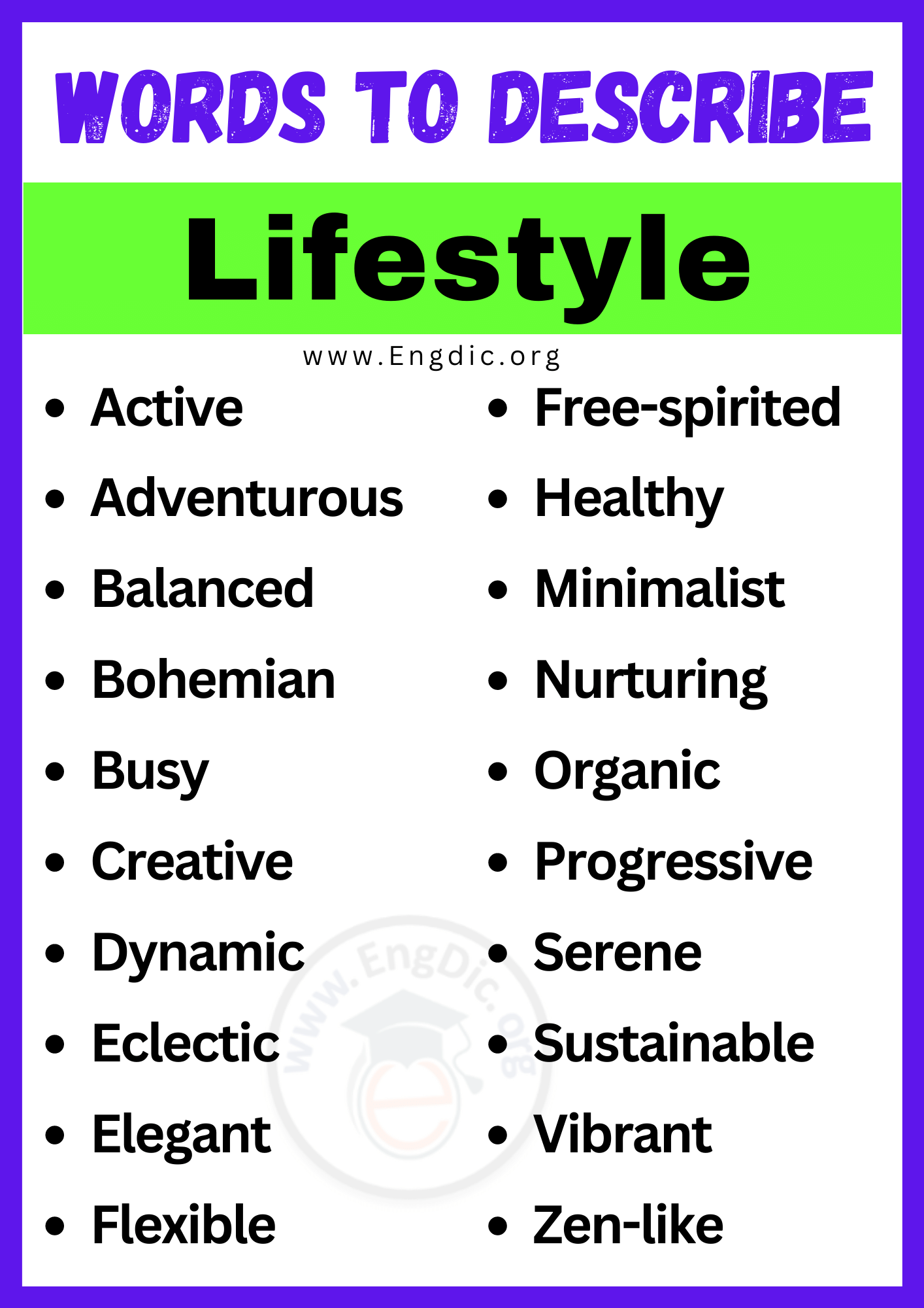 ords to Describe Lifestyle