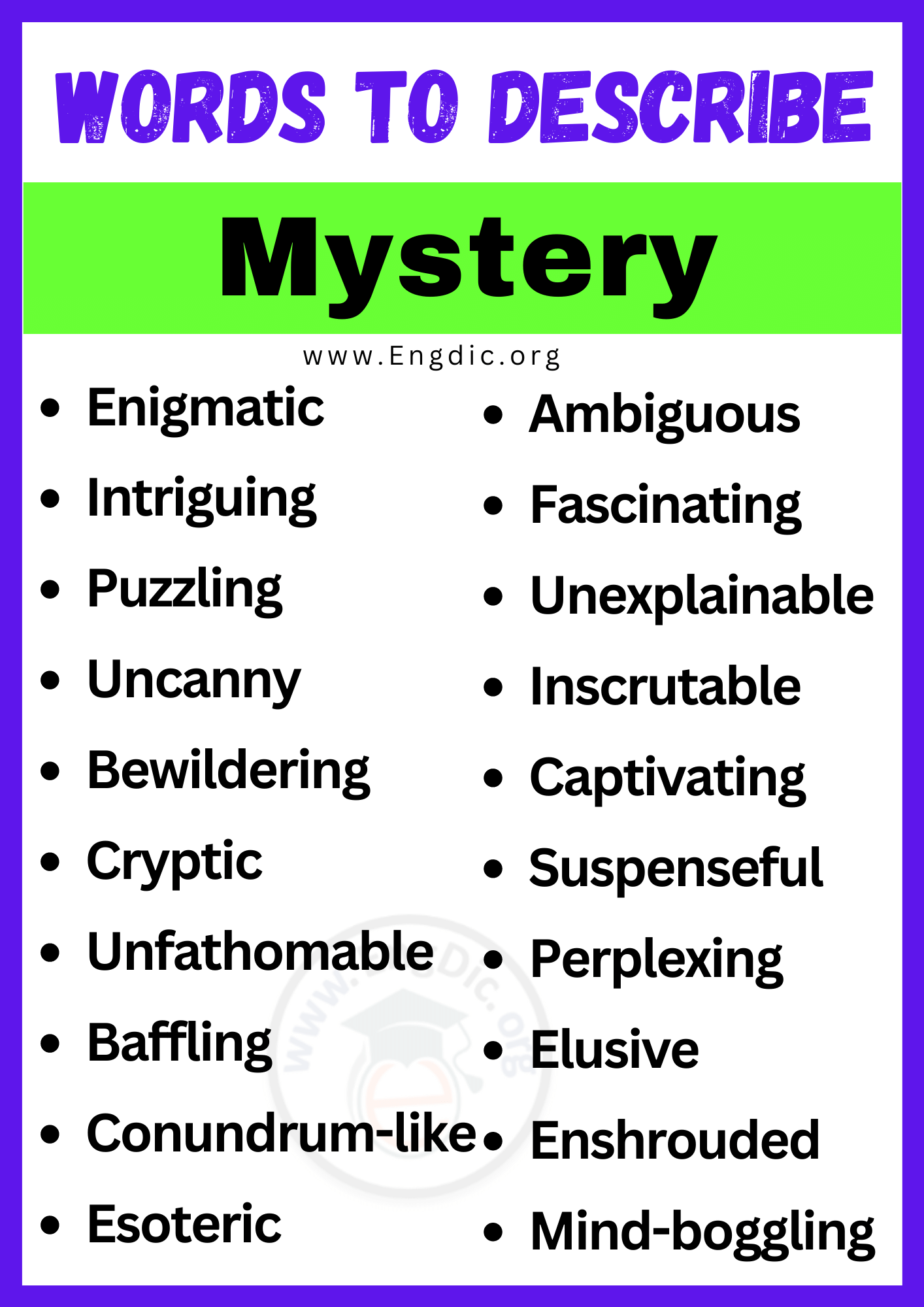 ords to Describe Mystery