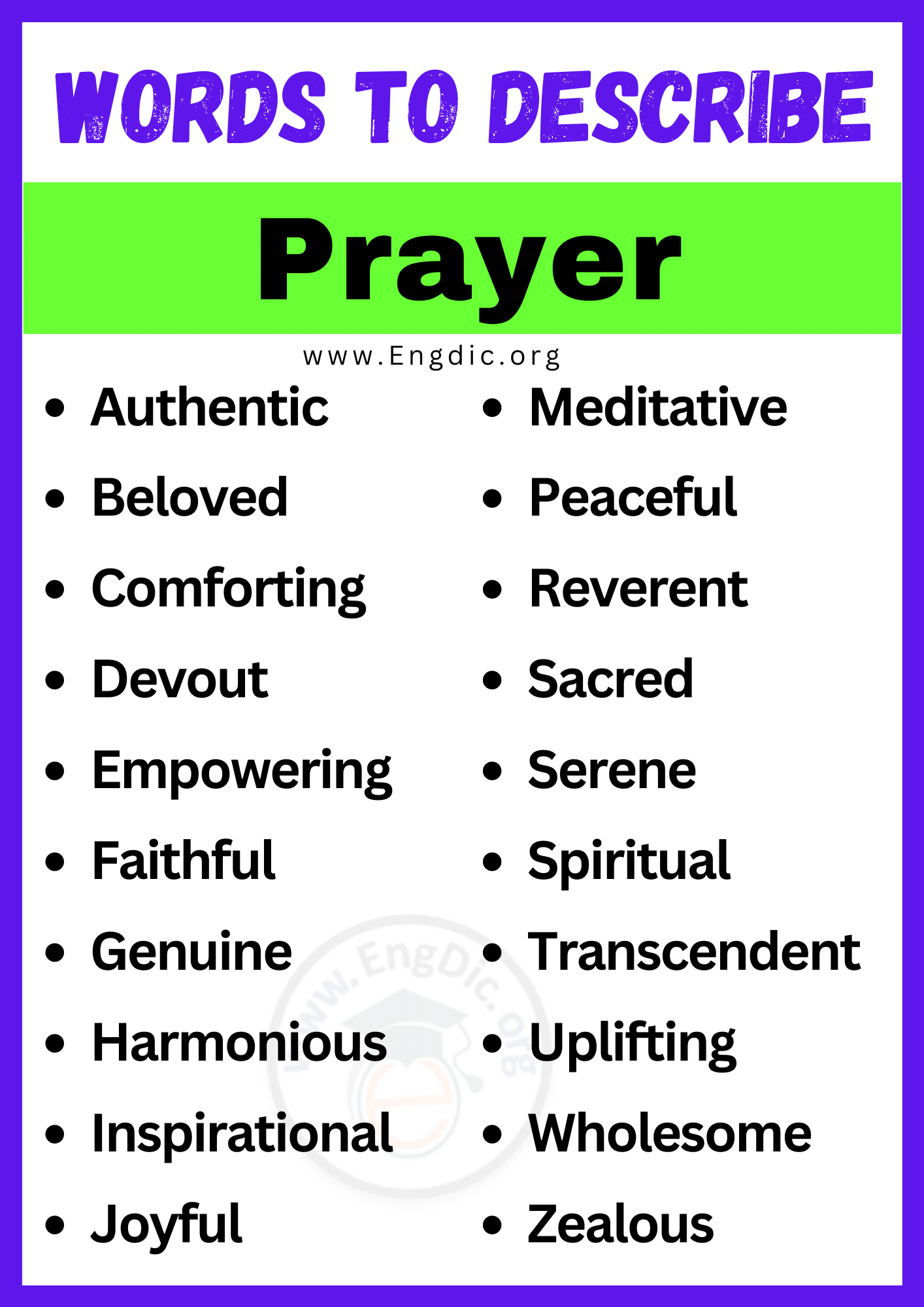 ords to Describe Prayer