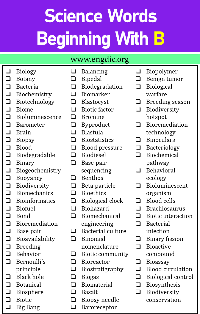 science words that start with b