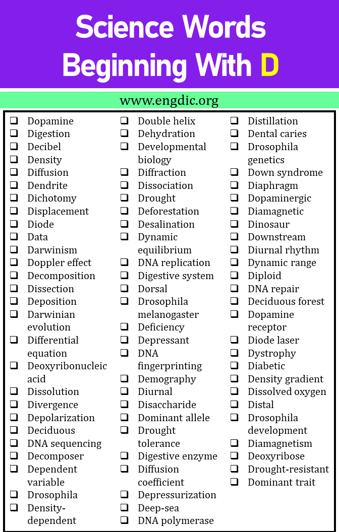 science words that start with d