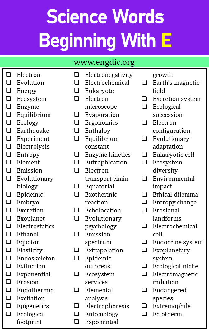 science words that start with e