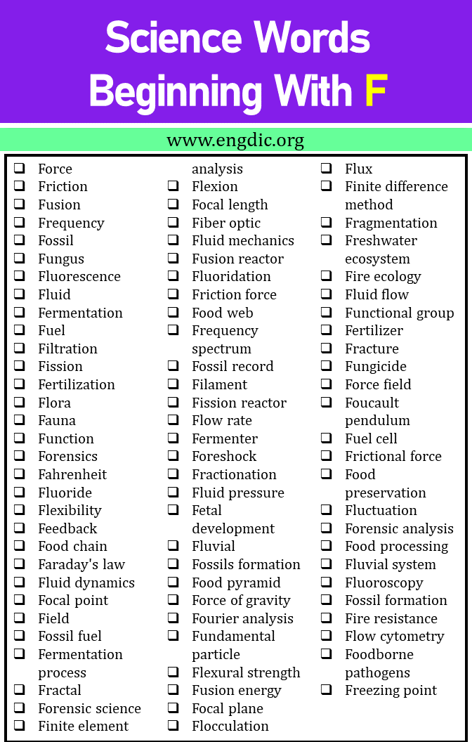 science words that start with f