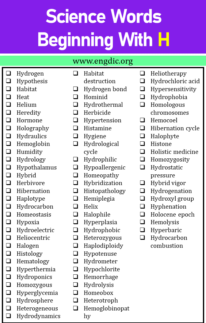 science words that start with h