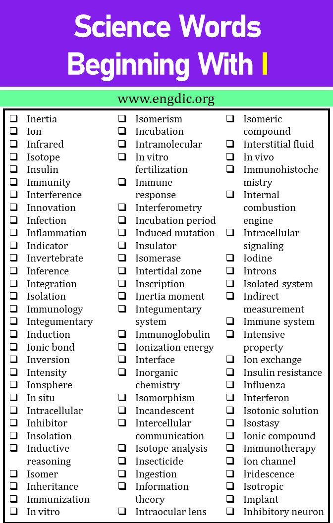 science words that start with i