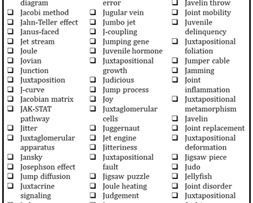 100 Science Words that Start With J