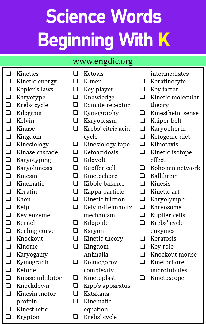 science words that start with k