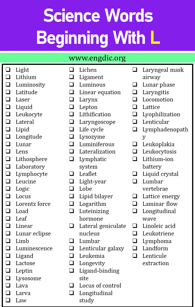 science words that start with l