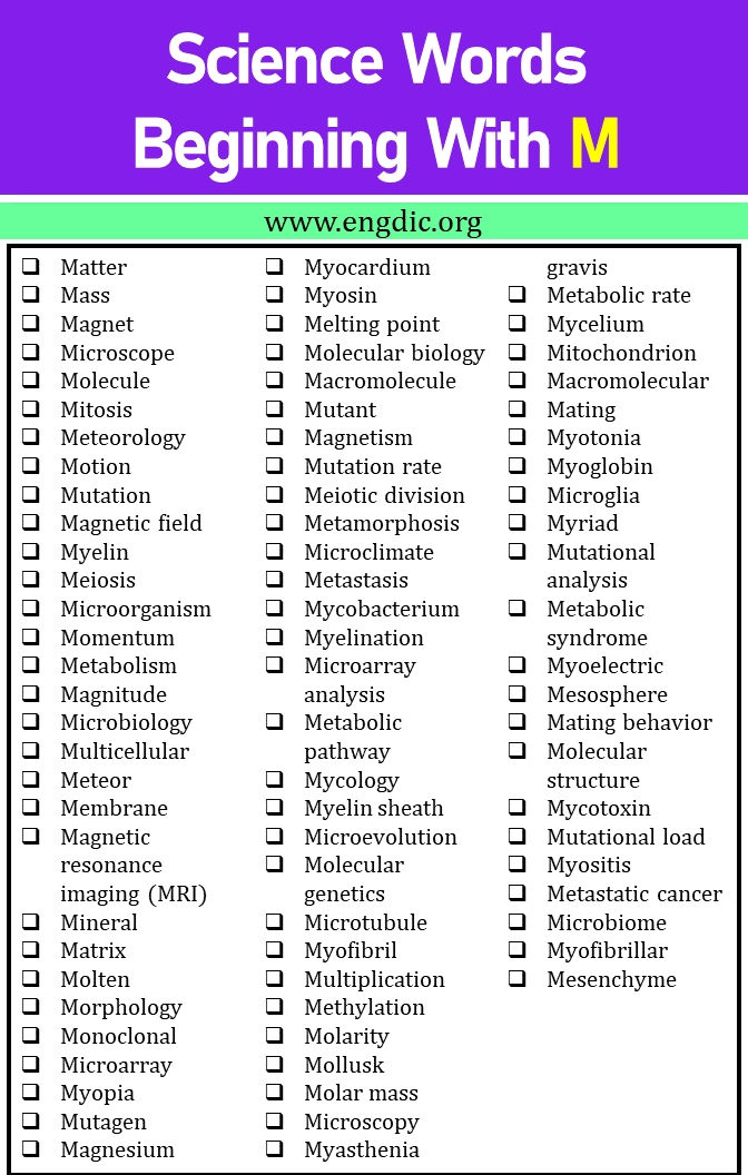 science words that start with m