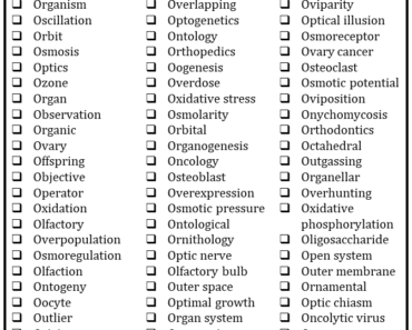 100+ Science Words that Start With O