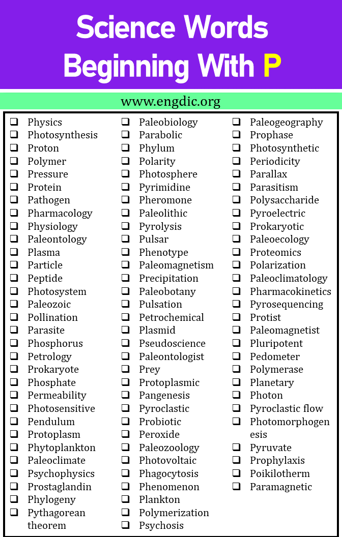 science words that start with p