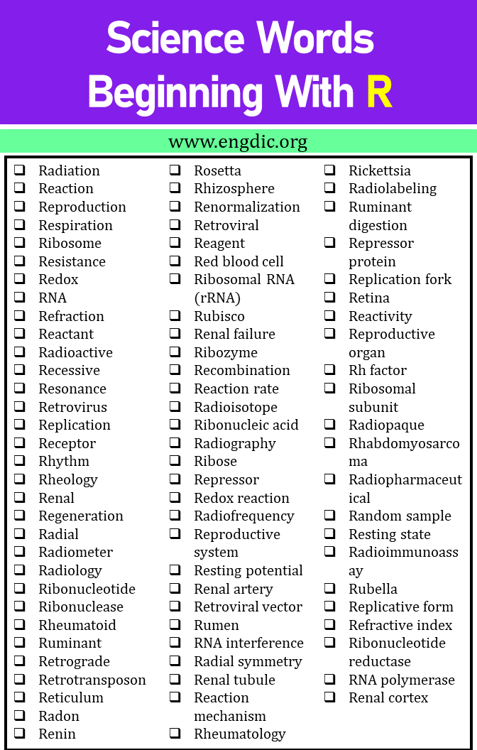 science words that start with r