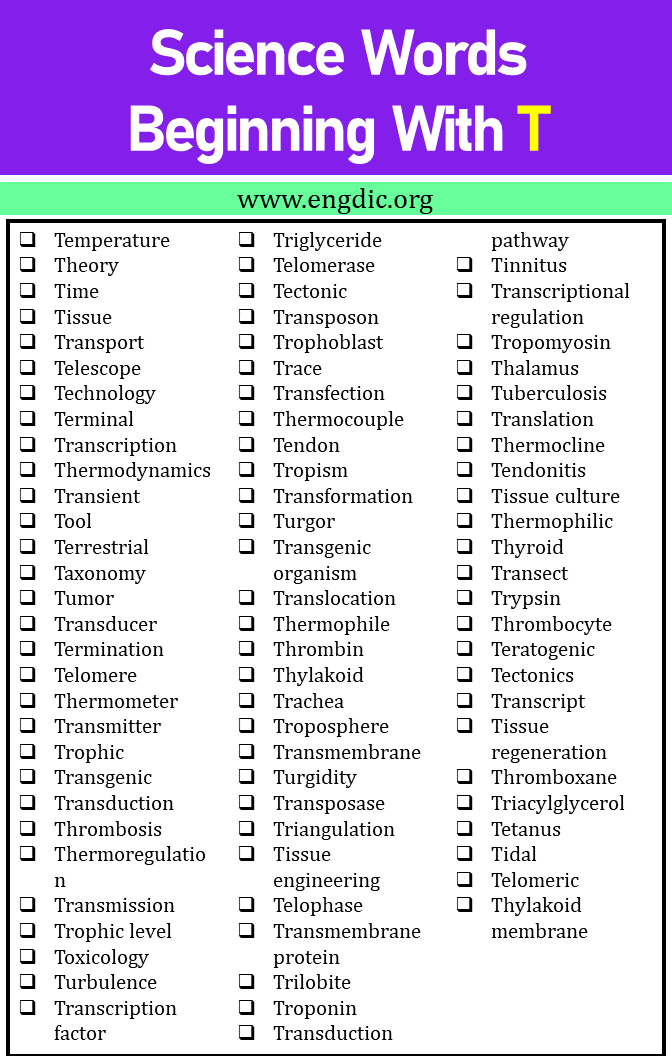 science words that start with t