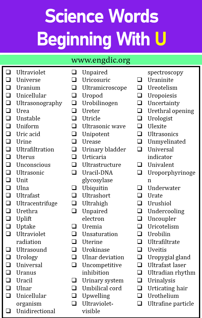 science words that start with u