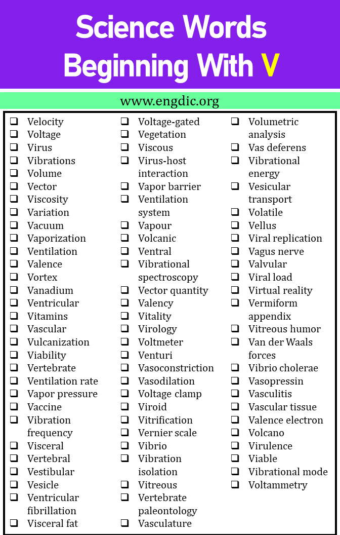 science words that start with v
