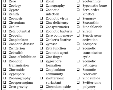 100 Science Words that Start With Z