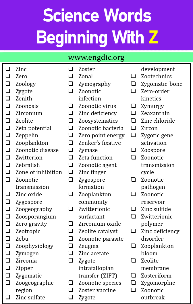 science words that start with z