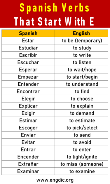 Spanish Verbs That Start With E - EngDic