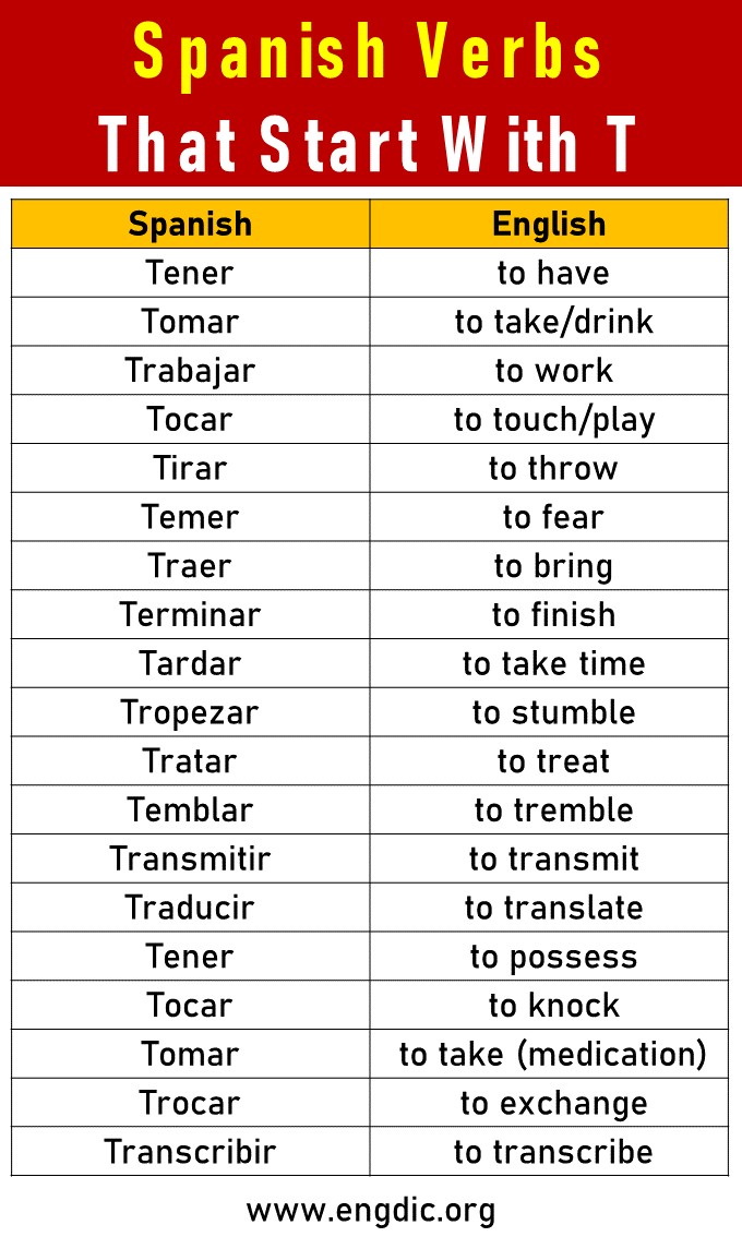 spanish verbs that start with t