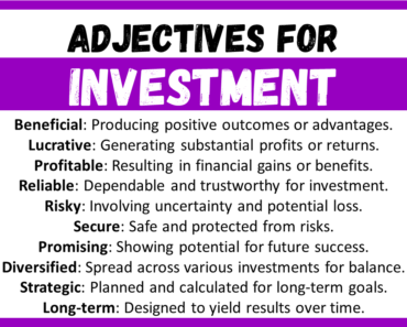 20+ Best Words to Describe Investment, Adjectives for Investment