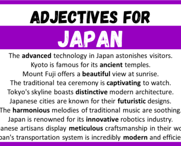 20+ Best Words to Describe Japan, Adjectives for Japan