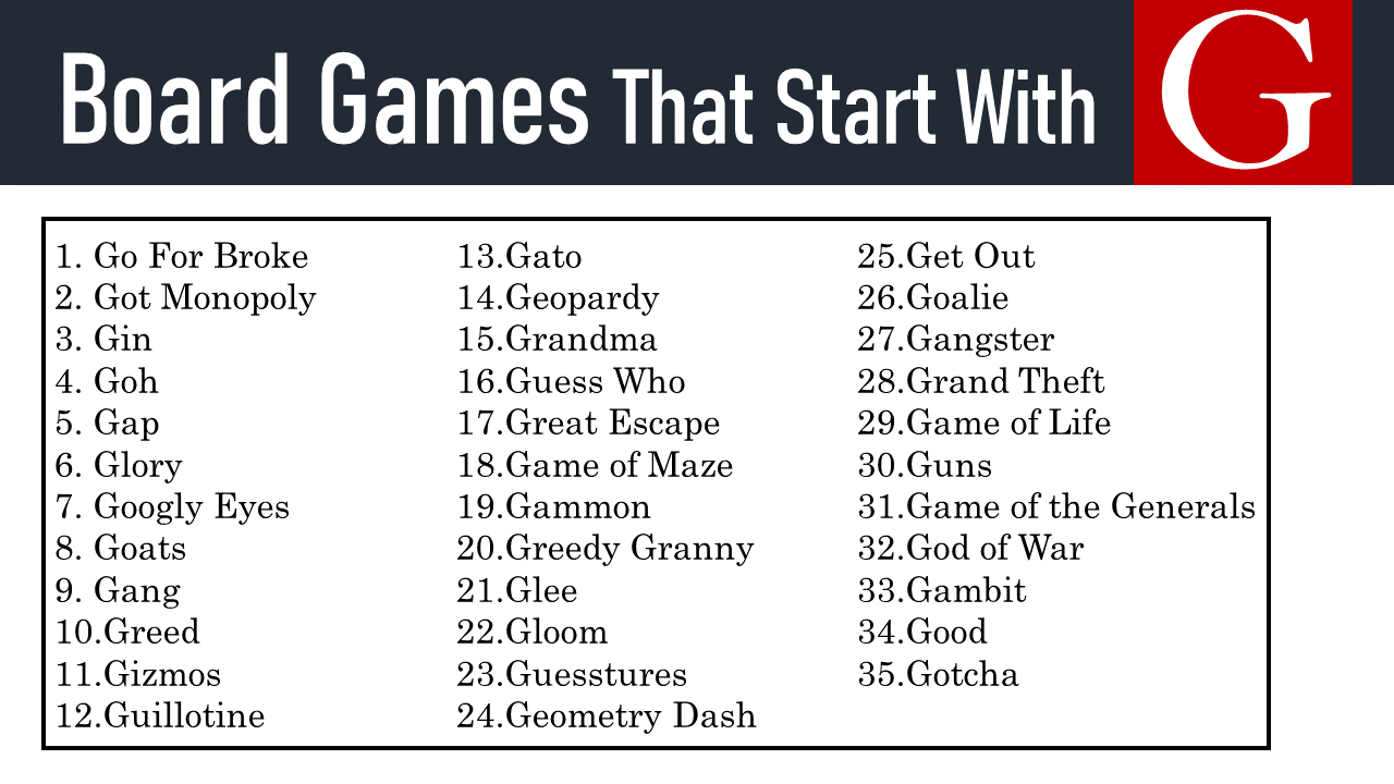 Board Games That Start With G