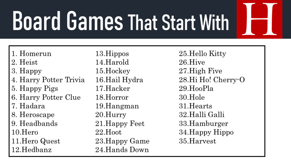 50+ Board Games That Start With H EngDic