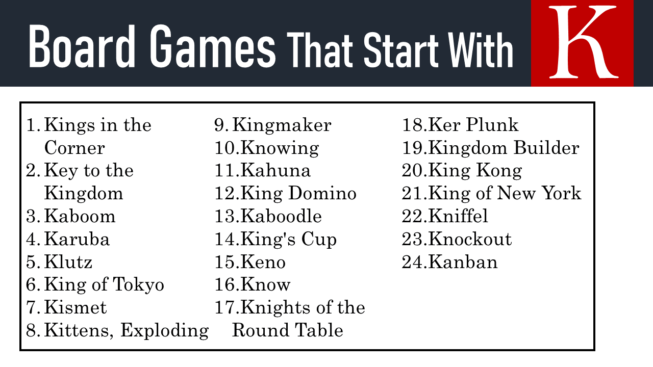 Board Games That Start With K