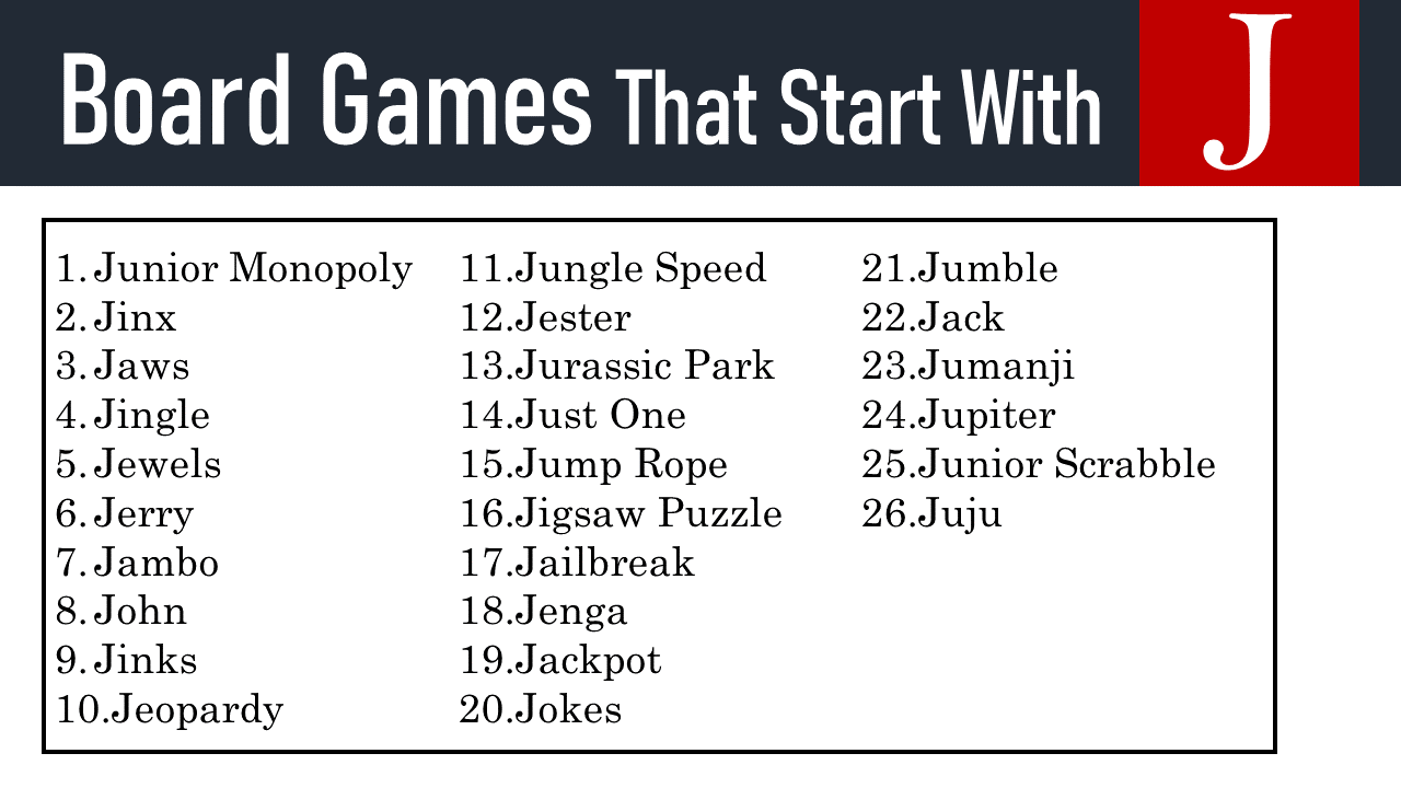 Board Games That Start With j