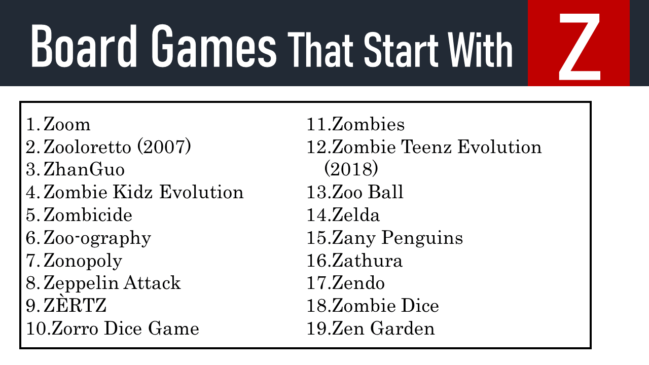 Board Games That Start With z