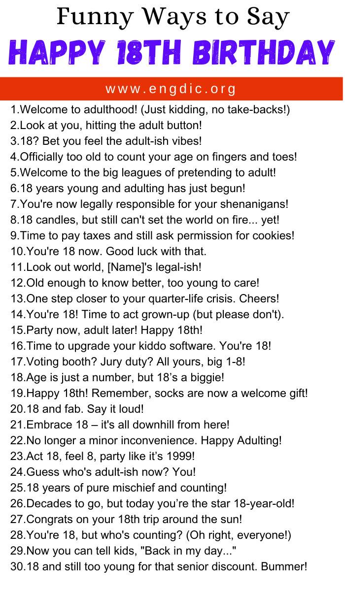 30 Funny Ways to Say Happy 18th Birthday – EngDic