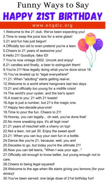 30 Funny Ways to Say Happy 21st Birthday - EngDic