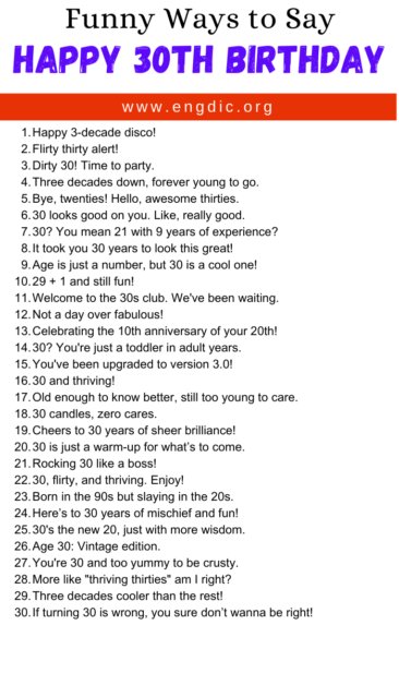 30 Funny Ways to Say Happy 30th Birthday - EngDic