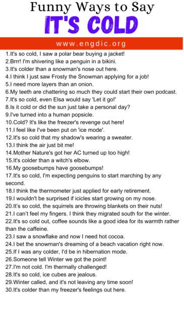 30 Funny Ways to Say It's Cold - EngDic