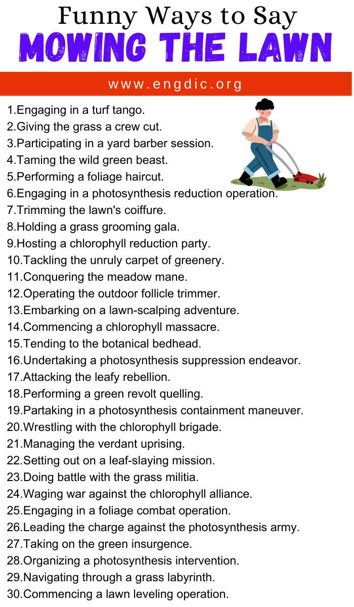 Funny Ways to Say Mowing The Lawn