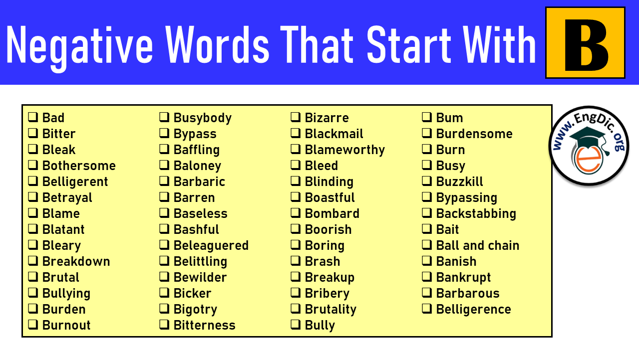 Negative Words That Start With b