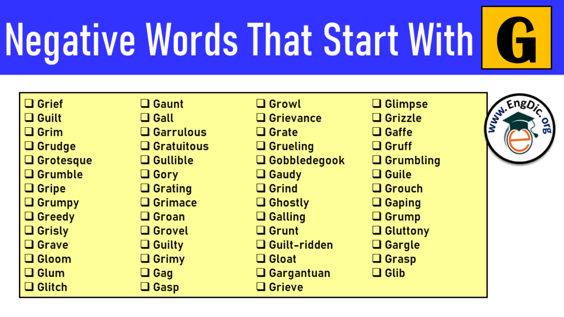 100 Negative Words That Start With G - EngDic